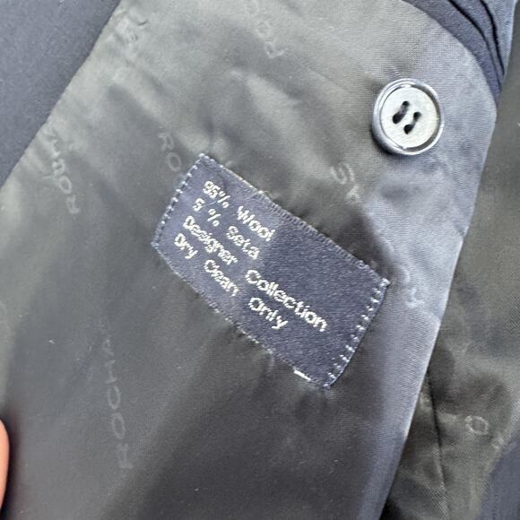 Rochas Blazer Mens 46R Navy Blue Wool Silk Blend Designer Classic Suit Jacket - Picture 5 of 9